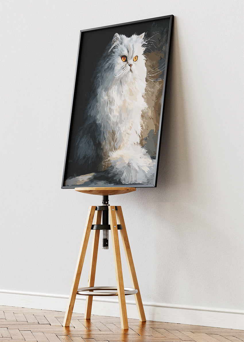 White Persian Cat Wall Art Print & Canvas – Elegant Modern Animal Artwork