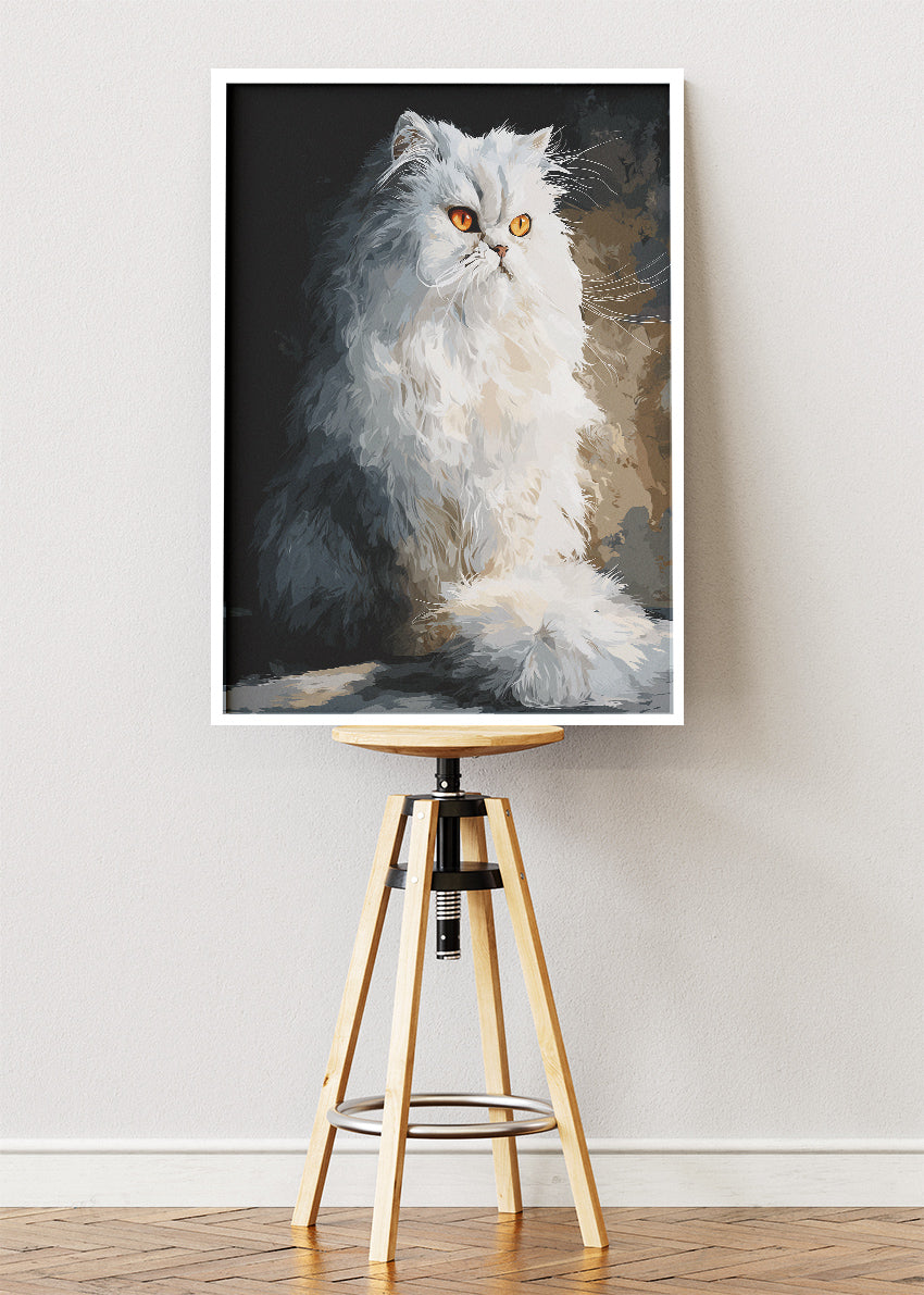 White Persian Cat Wall Art Print & Canvas – Elegant Modern Animal Artwork