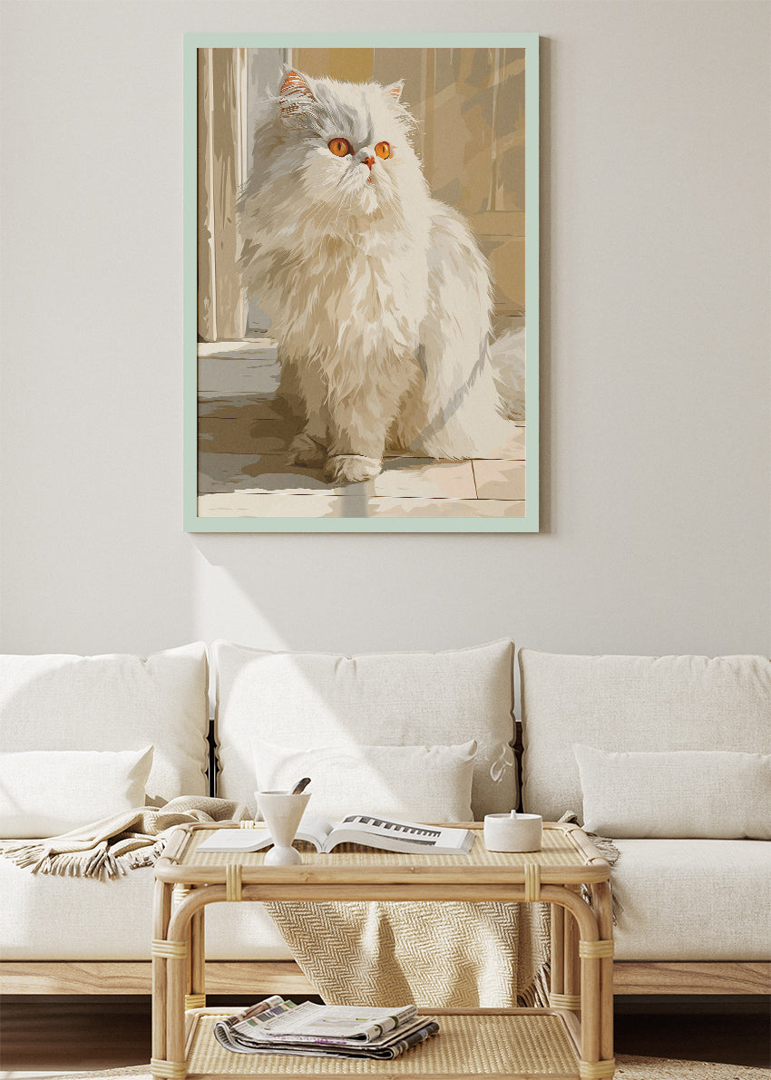 White Persian Cat Wall Art Print & Canvas – Elegant Modern Pet Artwork