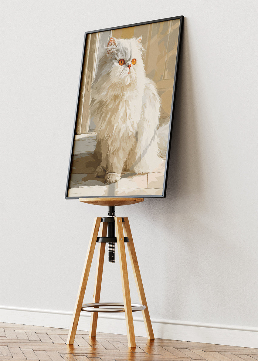 White Persian Cat Wall Art Print & Canvas – Elegant Modern Pet Artwork