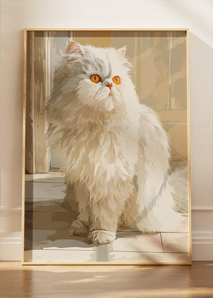 White Persian Cat Wall Art Print & Canvas – Elegant Modern Pet Artwork