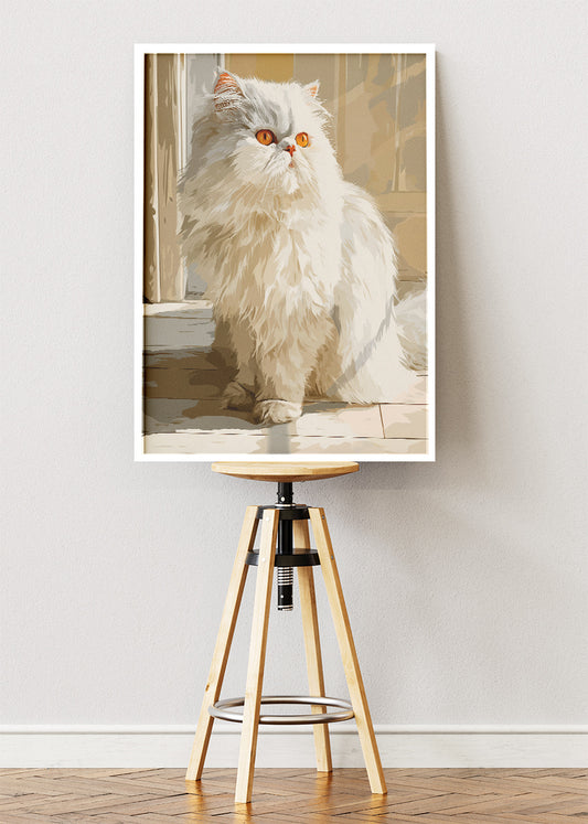 White Persian Cat Wall Art Print & Canvas – Elegant Modern Pet Artwork