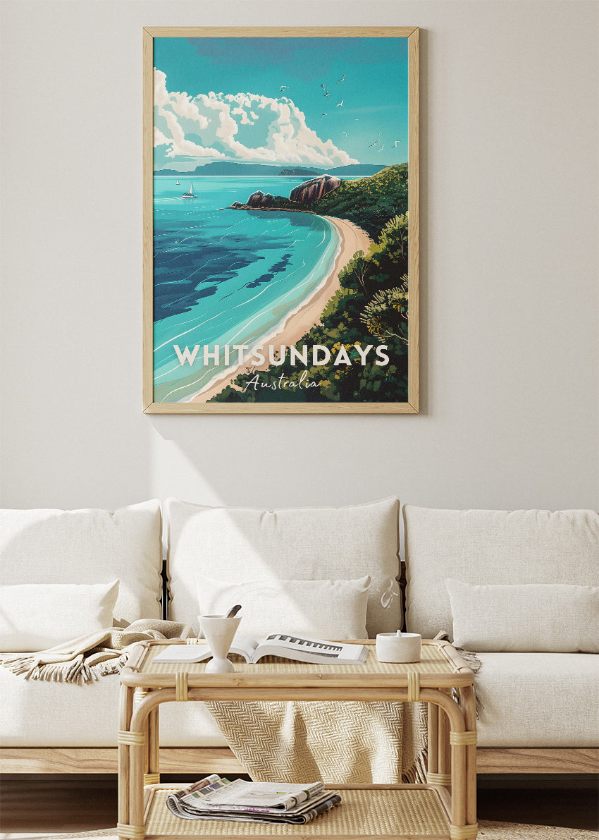 Whitsundays Australia Travel Poster & Canvas Wall Art – Tropical Coastal Beach Print