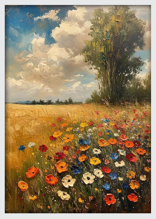 Wildflower Meadow Landscape – Colorful Field Canvas & Poster Wall Art – T1269 – AiPrintLab
