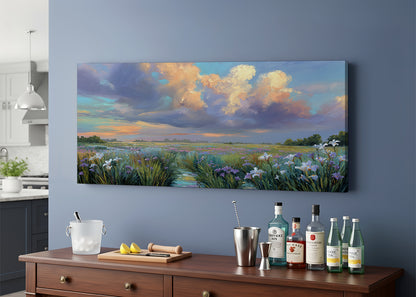 Wildflower Meadow Sunset Canvas Wall Art – Single & 3 Panel Split – AI PRINT LAB
