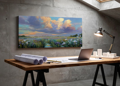 Wildflower Meadow Sunset Canvas Wall Art – Single & 3 Panel Split – AI PRINT LAB