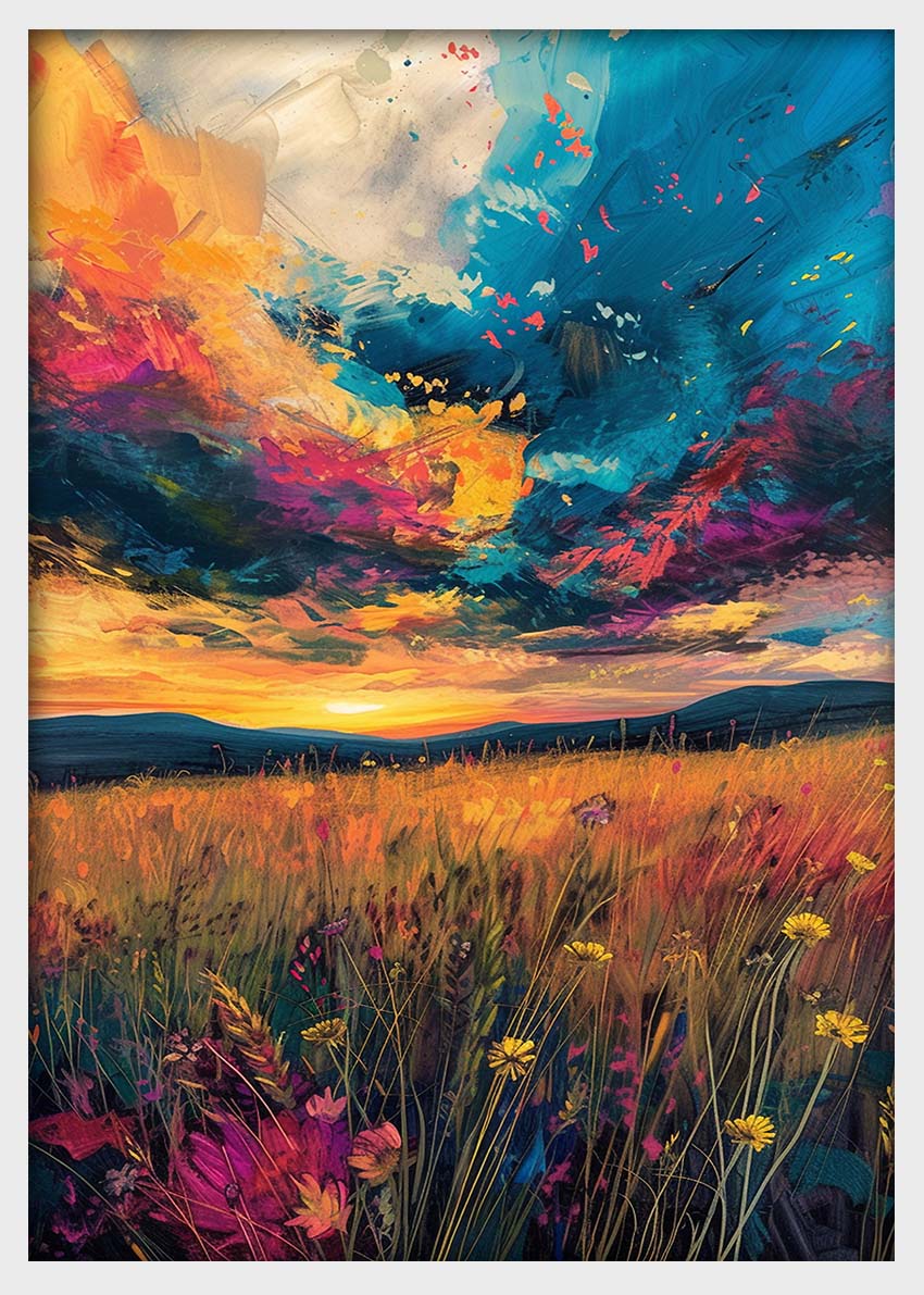 Wildflower Sunset Explosion – Colorful Abstract Landscape Canvas & Poster – T1426 –