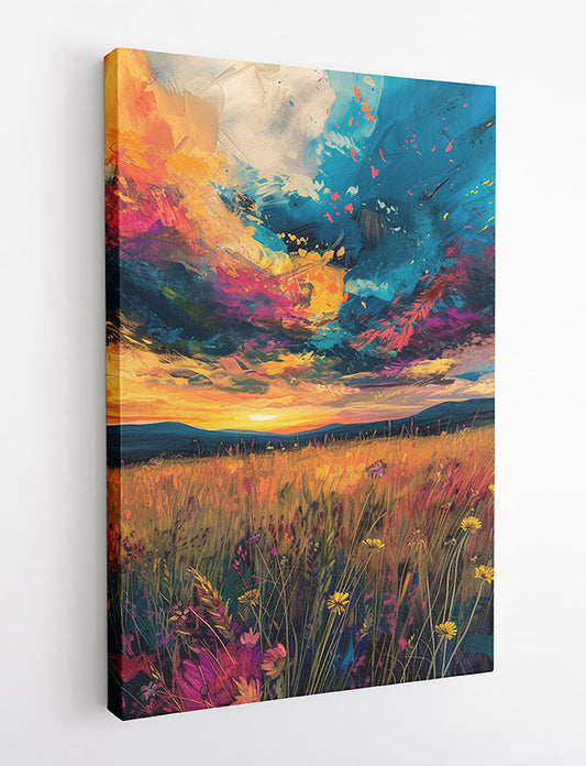 Wildflower Sunset Explosion – Colorful Abstract Landscape Canvas & Poster – T1426 –