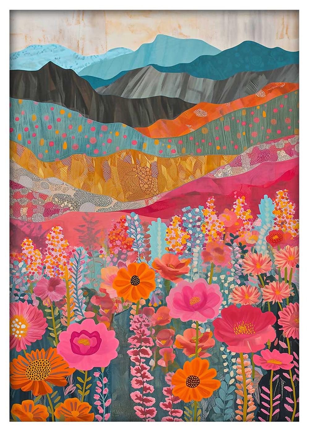 Wildflower Vista – Colorful Floral Mountainscape Canvas & Poster Art – T813 – AiPrintLab