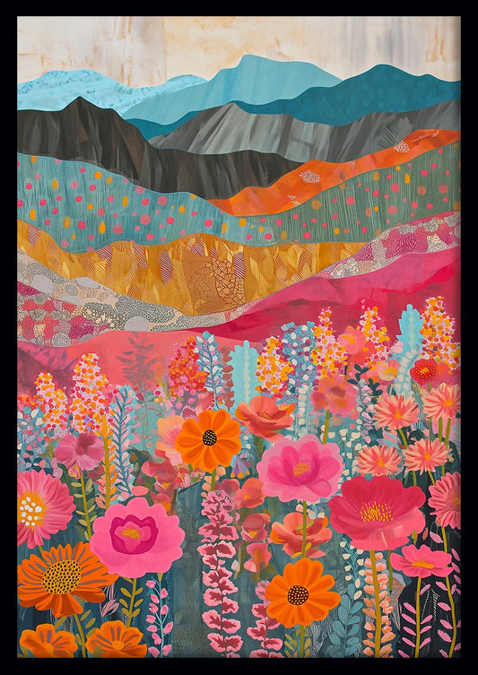Wildflower Vista – Colorful Floral Mountainscape Canvas & Poster Art – T813 – AiPrintLab