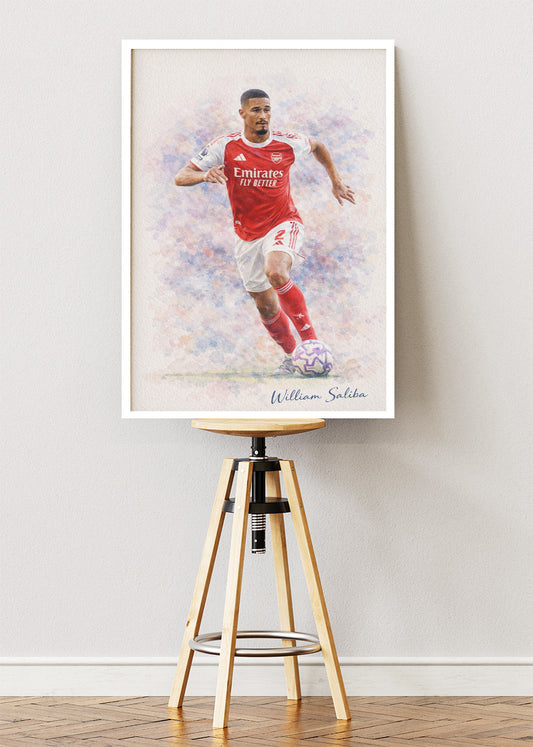 William Saliba Arsenal Watercolor Poster Canvas & Print – AI PRINT LAB
