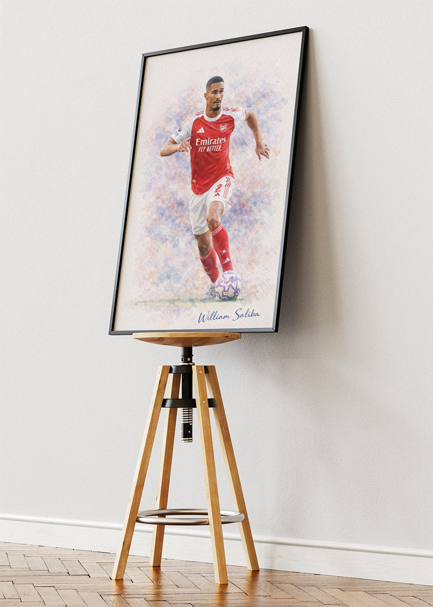 William Saliba Arsenal Watercolor Poster Canvas & Print – AI PRINT LAB