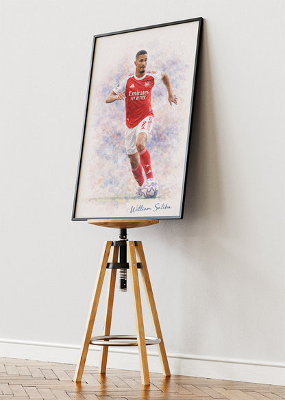 William Saliba Arsenal Watercolor Poster Canvas & Print – AI PRINT LAB