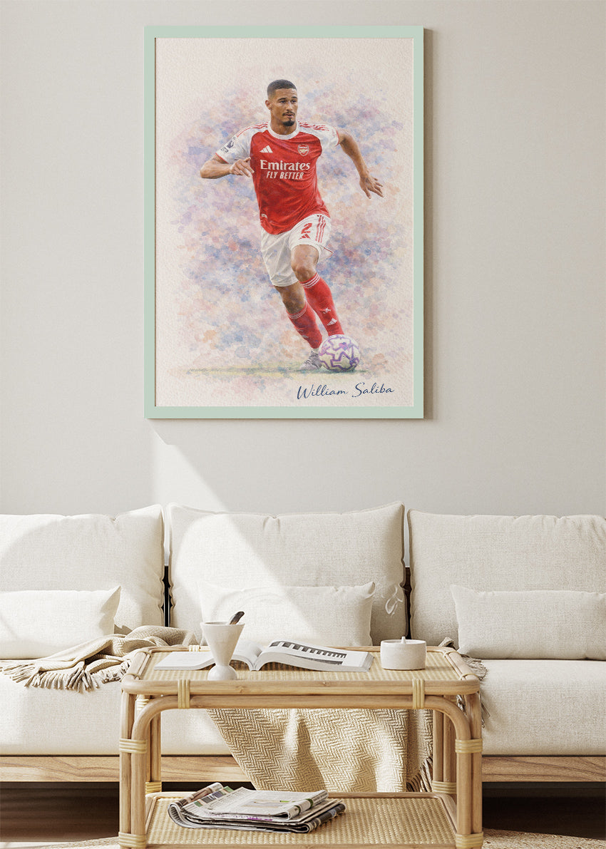 William Saliba Arsenal Watercolor Poster Canvas & Print – AI PRINT LAB