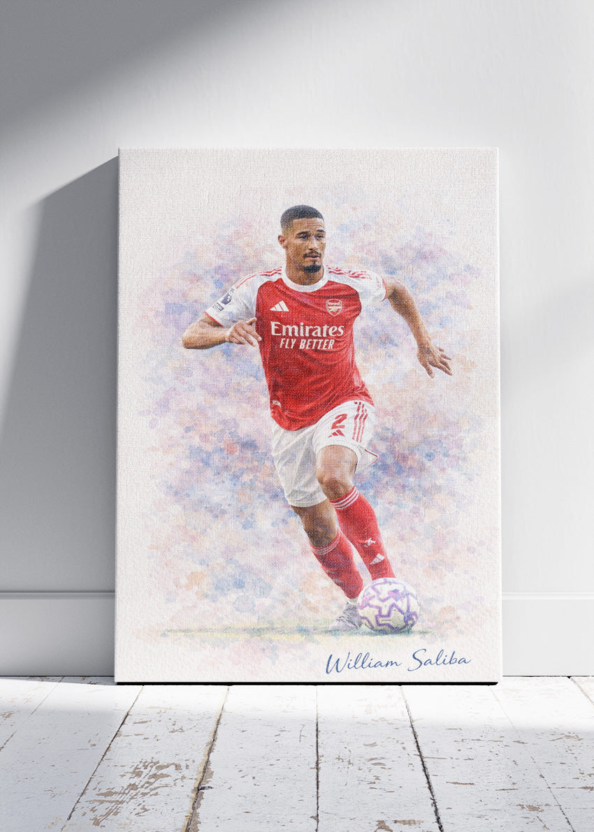 William Saliba Arsenal Watercolor Poster Canvas & Print – AI PRINT LAB