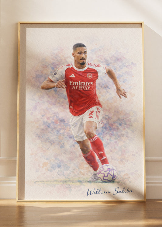 William Saliba Arsenal Watercolor Poster Canvas & Print – AI PRINT LAB