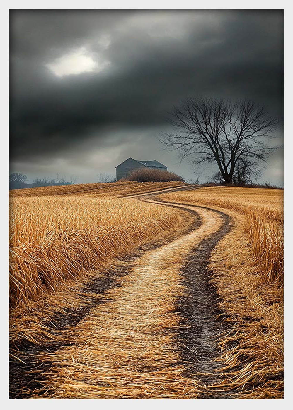 Winding Country Road Canvas Wall Art & Poster Print | Moody Autumn Field Landscape – T1341 – Aiprintlab