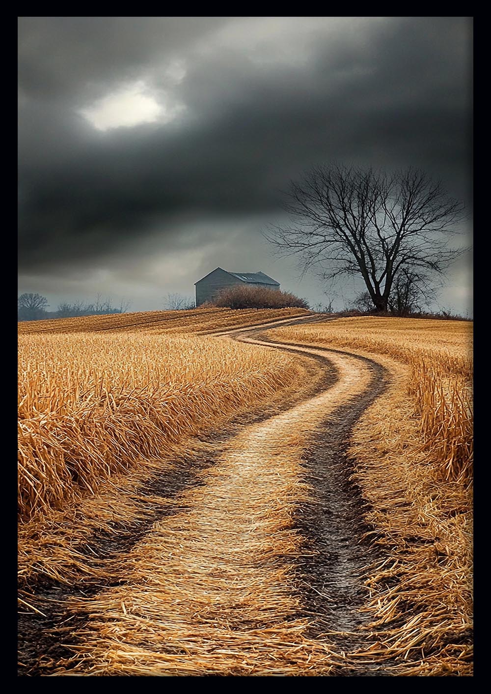 Winding Country Road Canvas Wall Art & Poster Print | Moody Autumn Field Landscape – T1341 – Aiprintlab 1