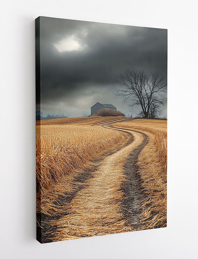 Winding Country Road Canvas Wall Art & Poster Print | Moody Autumn Field Landscape – T1341 – Aiprintlab 2