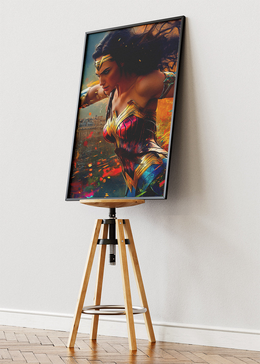 Wonder Woman – Cinematic Action Portrait Canvas & Poster Print – AI PRINT LAB