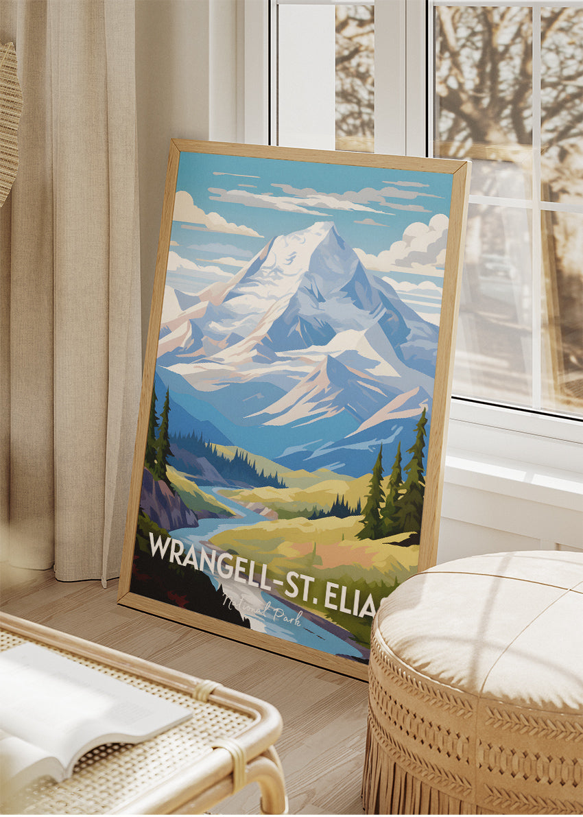 Wrangell–St. Elias National Park Poster & Canvas Print – Illustrated Alaska Mountain Landscape Wall Art