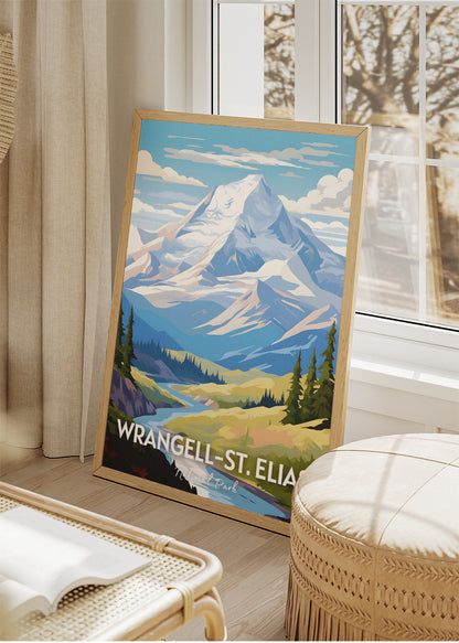 Wrangell–St. Elias National Park Poster & Canvas Print – Illustrated Alaska Mountain Landscape Wall Art
