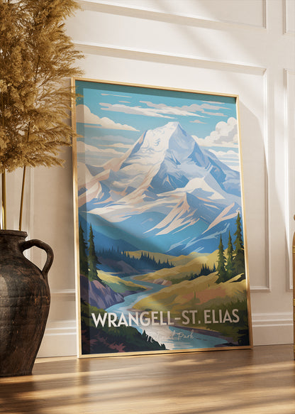 Wrangell–St. Elias National Park Poster & Canvas Print – Illustrated Alaska Mountain Landscape Wall Art