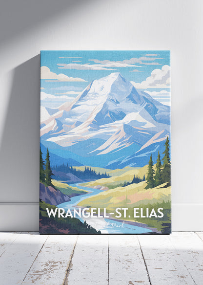 Wrangell–St. Elias National Park Poster & Canvas Print – Illustrated Alaska Mountain Landscape Wall Art