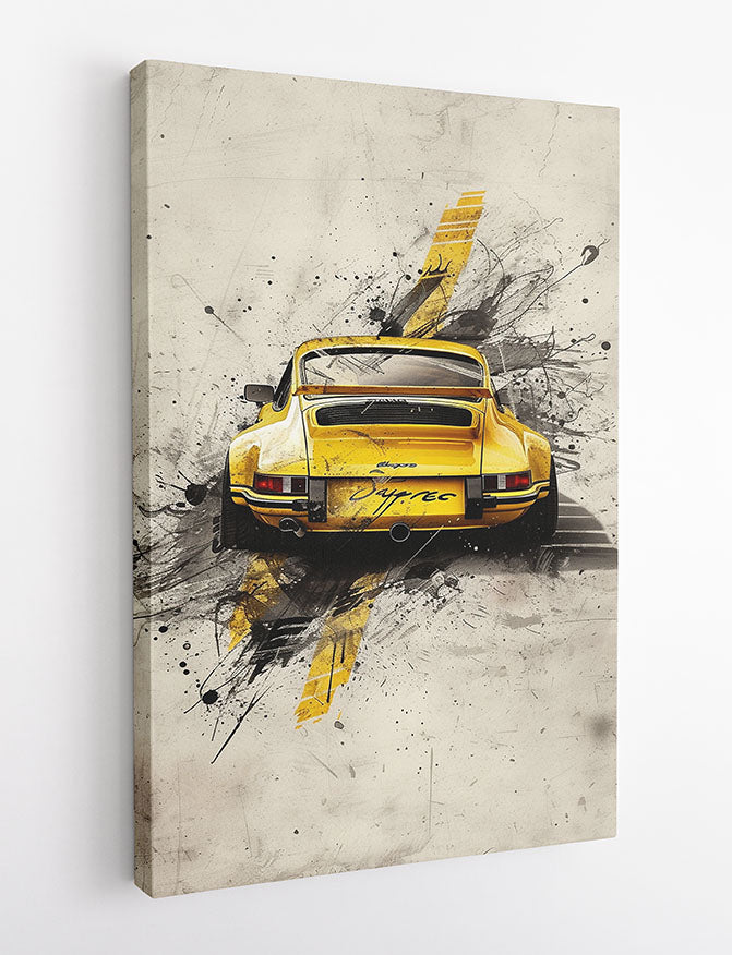 Yellow Porsche 911 Art – Abstract Sports Car Canvas & Poster Wall Art – T1102 – AiPrintLab