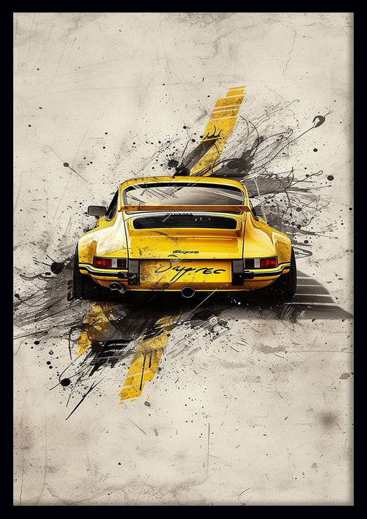 Yellow Porsche 911 Art – Abstract Sports Car Canvas & Poster Wall Art – T1102 – AiPrintLab