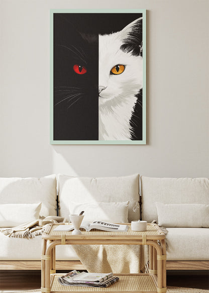 Yin Yang Cat Wall Art Poster & Canvas Print – Black and White Modern Cat Artwork