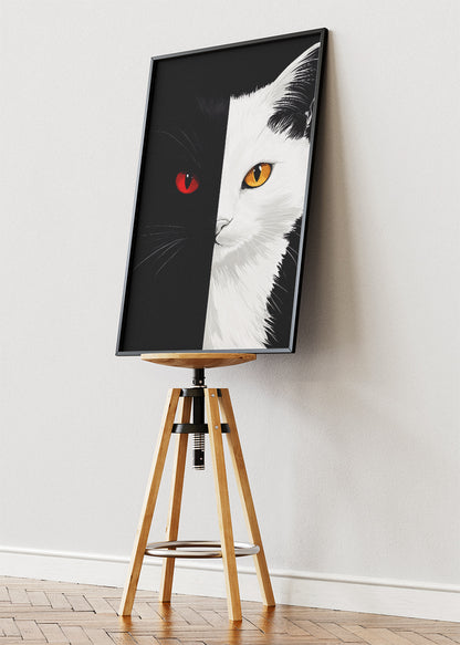 Yin Yang Cat Wall Art Poster & Canvas Print – Black and White Modern Cat Artwork