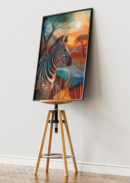 Zebra Sunset Landscape Poster & Canvas Print – Vibrant Safari Wildlife Art