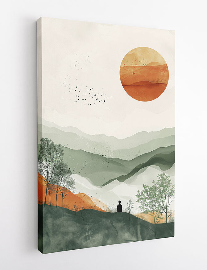 Zen Sunset Silhouette – Minimalist Landscape Canvas & Poster Wall Art – T1200 – AiPrintLab