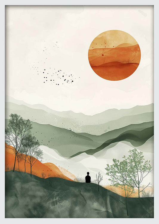 Zen Sunset Silhouette – Minimalist Landscape Canvas & Poster Wall Art – T1200 – AiPrintLab