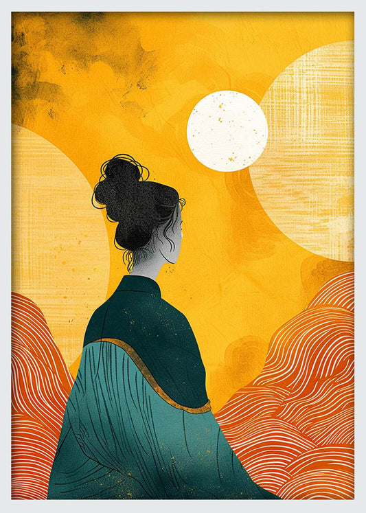 Zen Sunset Woman Illustration – Japanese Minimalist Poster & Canvas Wall Art – T1166 – AiPrintLab