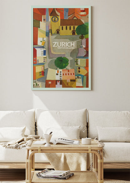 Zurich Switzerland Poster & Canvas Print – Vintage Modern-Art Illustrated City Design