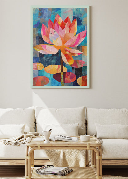 Colourful Lotus Flower Wall Art – Vibrant Abstract Botanical Canvas Print & Modern Floral Poster for Living Room Decor UK